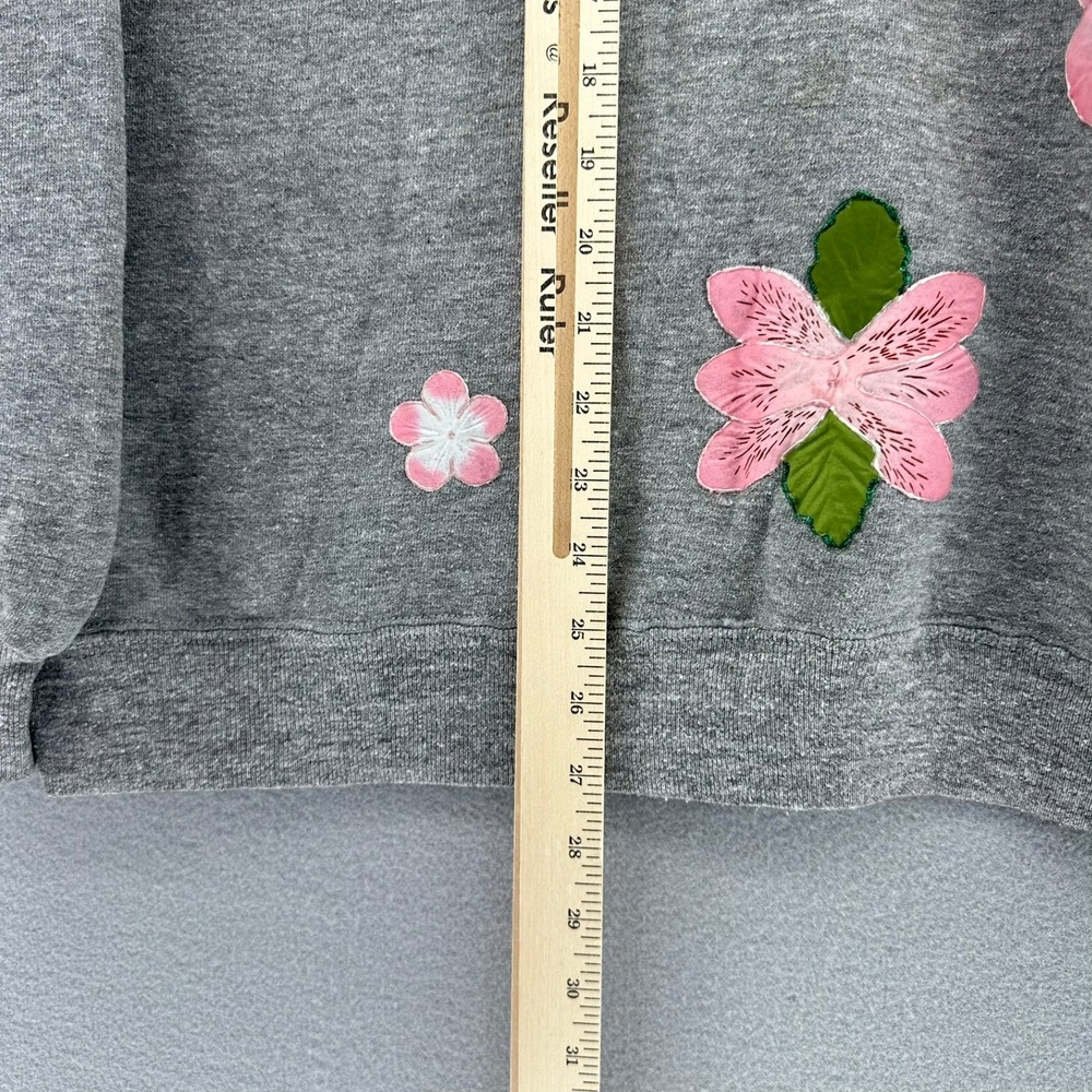 VTG Gray Floral Applique Raglan Sweatshirt HANDMADE SZ XL Made in USA Grannycore - Picture 7 of 8